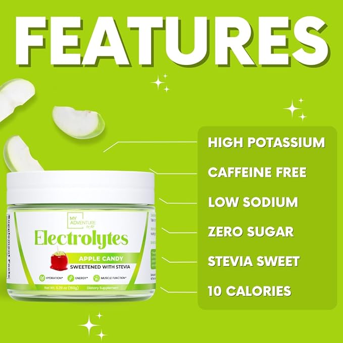 Zero Sugar - Apple Candy Electrolytes Powder - Refreshing Hydration - Caffeine Free Energy with All Natural Ingredients - Vegan, Keto, and Paleo - Sugar Free Electrolytes Drink Mix - with 30 Servings