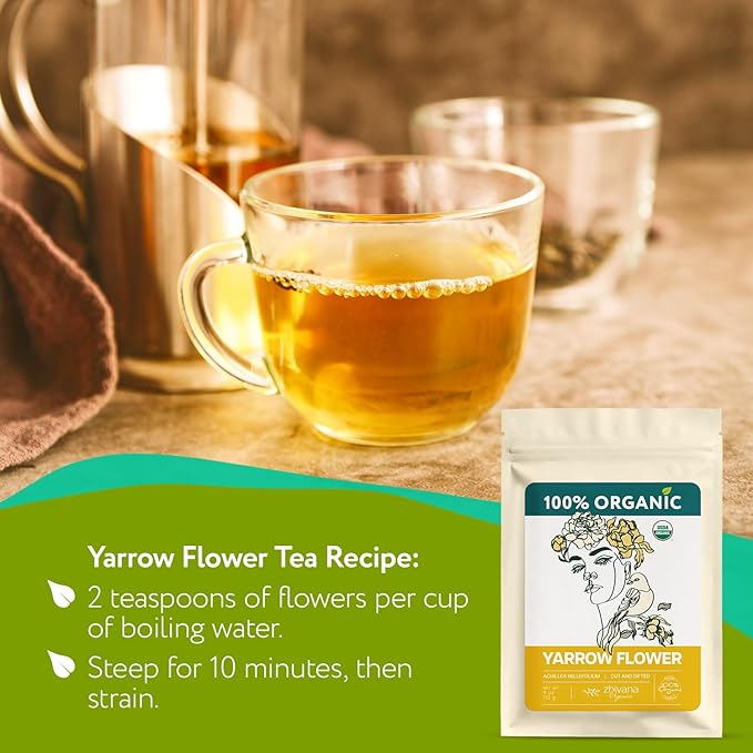 Yarrow Flower Tea Organic (4oz.)- Dried Yarrow Herb Loose Leaf - Herbal Tea to Support Healthy Immune Function & Relaxation