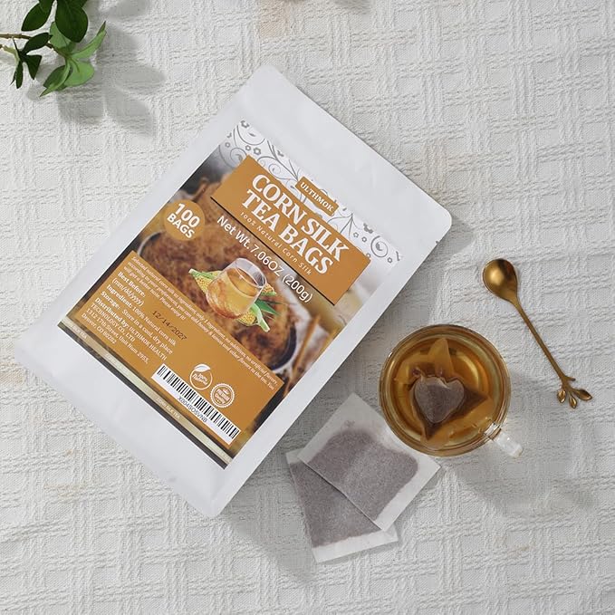 100 Premium Corn silk Tea Bags, Made with 100% Natural Corn Slik, Aromatic & Sweet, Support Kidney & Aid Digestion, No Additives & Caffeine Free.