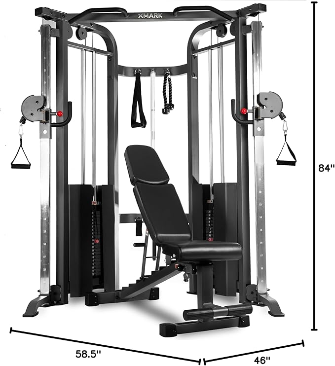 XMARK Functional Trainer with Dual Weight Stacks, All-in-One Cable Machine & Crossover for Full Body Strength Training at Home or Garage Gym