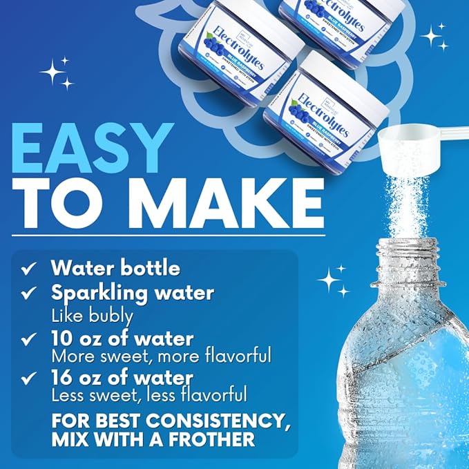 Zero Sugar - Blue Raspberry Electrolytes Powder - Refreshing Hydration - Caffeine Free Energy - All Natural Ingredients - Vegan, Keto and Paleo - Sugar Free Electrolyte Powder Drink Mix - 37 Servings