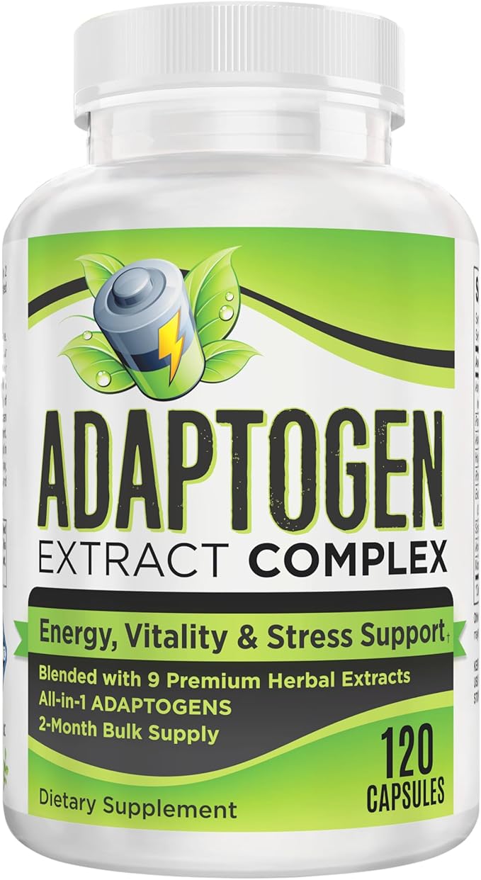 2-Month ADAPTOGEN Blend Supplement All-in-1 Formula with 9 Active Ingredients | Adaptogens | Herbal Extracts | Adaptogen Supplements | Adaptogenic Complex | 60-Day Bulk Supply | 120 Capsules