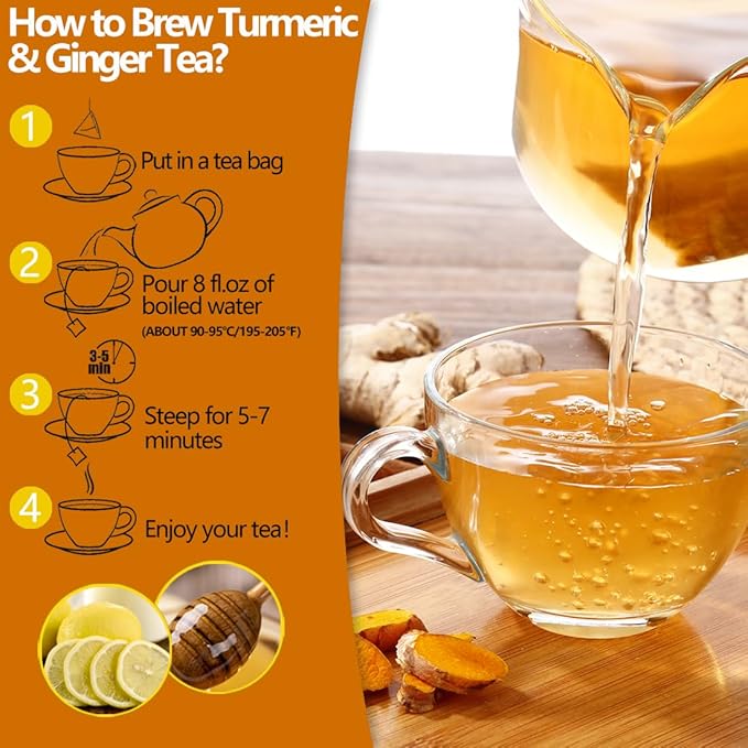 50 Premium Turmeric, Ginger, Cinnamon Blend Tea Bags, 100% Natural & No Additives & Caffeine Free.