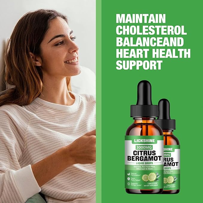 1 Pack 3000mg Citrus Bergamot Liquid Drops - High Absorption - Cholesterol Lowering Supplement for Immune Support Healthy Anti-Aging, Hight Cholesterol - Soursop Bitters Liquid, 2 Fl Oz