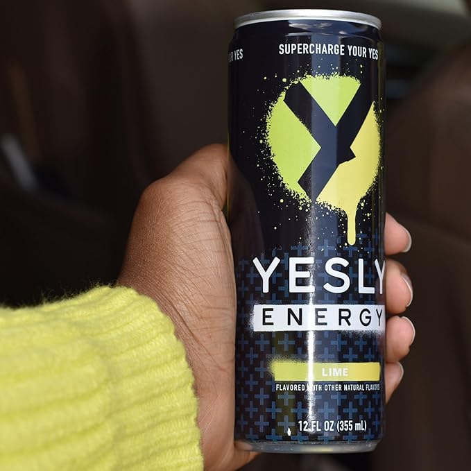 Yesly Energy Drink, Lime, Naturally Flavored Sparkling Energy Drink With Electrolytes, Magnesium, Potassium, Vitamin C, B6 & B12, Natural Caffeine From Green Tea, Zero Sugar, 12 Fl Oz Cans, 12 Pack