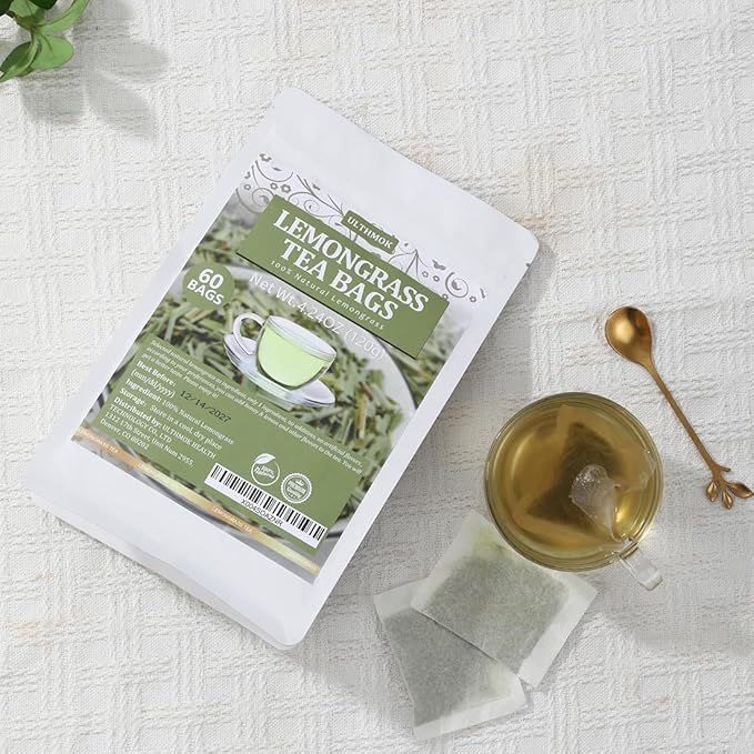 60 Premium Lemongrass Tea Bags, Made with 100% Natural Lemon grass, Perfect for Relaxation and Wellness, No Additives & Caffeine Free.