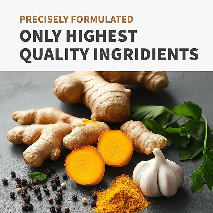 4-in-1 Turmeric and Garlic Supplements with Bioperine 2360 mg Turmeric Ginger Root Capsules with Garlic for Joint, Digestion & Immune Support (120ct, Pack of 2)