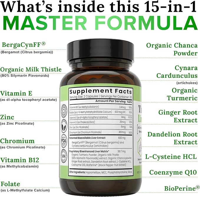 Zen Nutrients The Everyday Liver Vitamin - Liver Cleanse Detox & Repair with Bergacyn FF, Organic Milk Thistle, Dandelion Root & Artichoke Extract for Liver Health - Fatty Liver Support Supplements