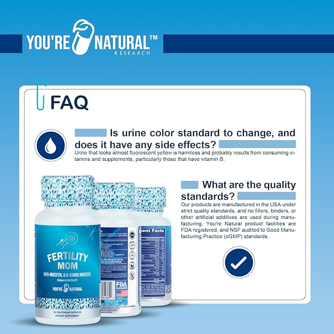 YOU'RE NATURAL Conception Fertility Vitamins for Women - Prenatal Vitamins - Myo-Inositol, D-Chiro Inositol & Folate, Regulates Cycle, Aid Ovulation, Hormonal & Ovarian Support, Vitex, 30 Day Supply