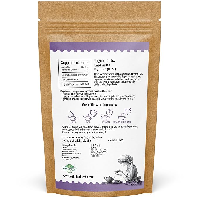 4 oz. Dried Sage Herb Herbs Tea (Salvia Officinalis) - 113g (4 oz) Herbal Tea Salvia Sage