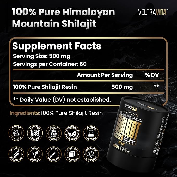 100% Pure Himalayan Shilajit Resin Gold 500 Organic | High Potency 75%+ Fulvic Acid, Humic Acid & 85+ Trace Minerals | Natural Energy & Immune Support for Men & Women | Lab Tested