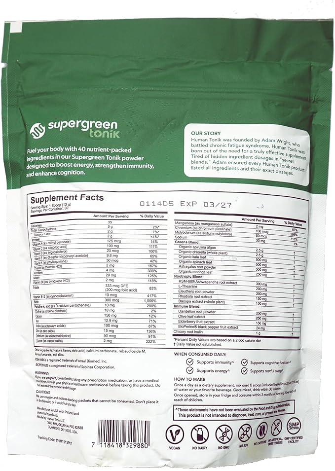 100% Natural Greens Superfood Powder – Daily Supplement with 40 Superfoods, Vitamins and Minerals – Supports Energy, Stress and Immunity – 30 Days 360 Grams Berry Flavor (1 Bag)