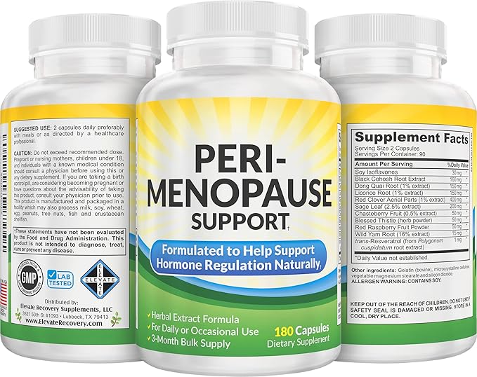 3-Month PERI-Menopause Supplements (All-in-1) Women's Hormone Support for Women | Blend of 11 Herbs & Extracts | PeriMenopause Supplement | Female Hormonal Balance | 90-Day Supply | 180 Capsules