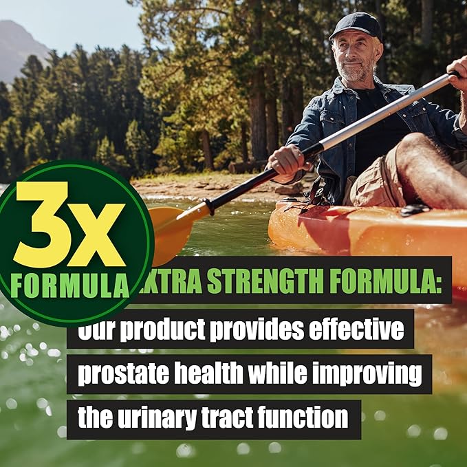 3X Formula Natural Prostate Health Supplements for Men - Saw Palmetto Reduce Nighttime Bathroom Trips + Hair Growth/Hair Loss Prevention, 2-Mons (60 Count (Pack of 1))