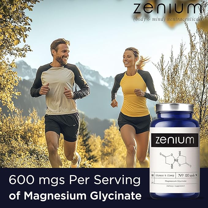 Zenium - Magnesium Glycinate for Sleep, 120 Capsules, 400mg per Serving | Chelated & High Absorption | Relieve Stress, Tension, Worry & Irritability | Calm Mind & Body | Ayurvedic | Natural Supplement