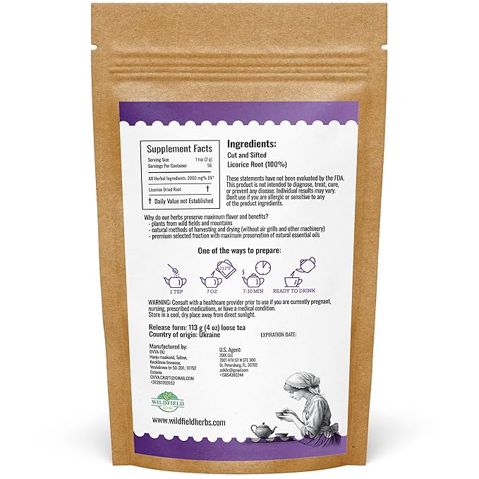 4 oz. Licorice Root Tea Liqorish Root Tea Herb (Glycyrrhiza Glabra) - 113g Bags Licorice Roots Raiz De Regaliz