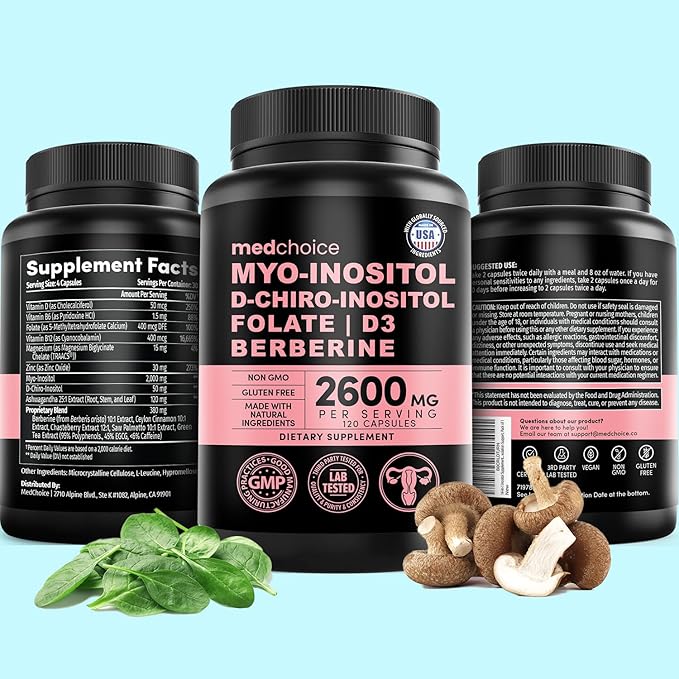 14-in-1 Inositol Supplement & Hormone Support for Women - 40:1 Myo-inositol & D-Chiro Inositol Ovarian Support Capsules for Hormone Balance with Folate, Vitamin D and B12 (120 count) (Pack of 1)