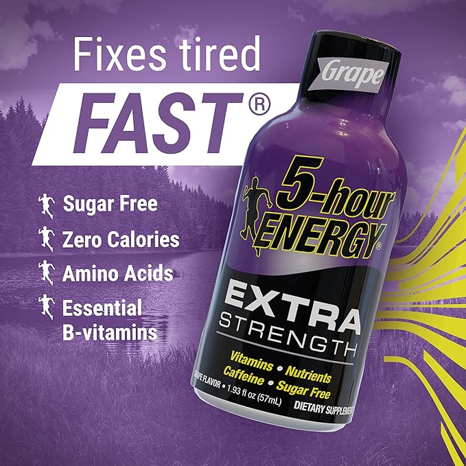 5-hour ENERGY Extra Strength Energy Shot, Grape Flavor, 30 Count, 1.93 oz., Zero Calories & Sugar-Free 230 mg Caffeinated Energy Shot, Amino Acids & B Vitamins, Dietary Supplements