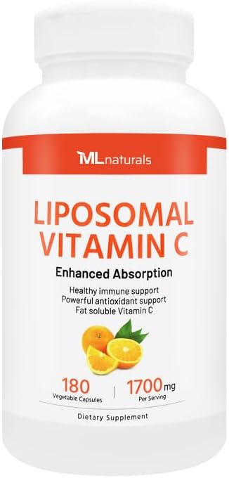 ML Naturals High Potency Liposomal Vitamin C 1,700mg Serving, 180 Vegetable Capsules, High-Potency, Long-Lasting Effect, Gluten-Free