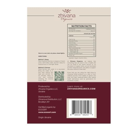 Zhivana Organics Organic Hawthorn Berry (8oz.) - Hawthorne Tea for Herbal Teas, Infusions, Tinctures, Culinary Recipes