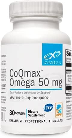 XYMOGEN CoQmax Omega 50 mg - CoQ10 + Fish Oil Omega 3 Supplement - Dual-Action Heart Health Support - Coenzyme q10 + Specialized Fish Oil for 3X Greater Absorption of EPA DHA (30 Softgels)