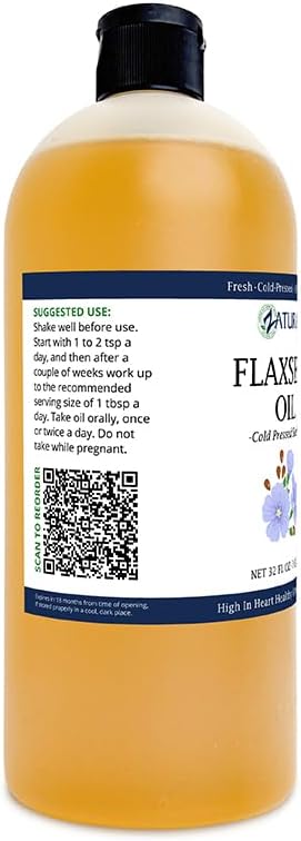 Zatural Flaxseed Oil Organically Grown 100% Pure Cold Pressed Omega Rich Fatty Acids 32oz