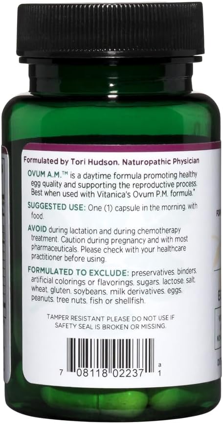 Vitanica Ovum A.M. - Egg Quality Support with Vitamin D3, Alpha Lipoic Acid & CoQ10 - Works Best with Ovum P.M. - Herbal Dietary Supplements - Lady - 30 Vegan Caps