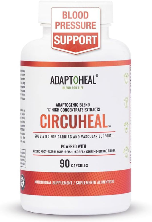 ADAPTOHEAL Blood Pressure Supplement with Adaptogens - Reishi, Ginkgo Biloba, Astragulus & Hawthorn Berry - 700mg - 90 Capsules