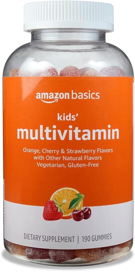 Amazon Basics Kids' Multivitamin, 190 Gummies, Orange, Cherry & Strawberry (Previously Solimo)