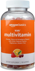 Amazon Basics Kids' Multivitamin, 190 Gummies, Orange, Cherry & Strawberry (Previously Solimo)