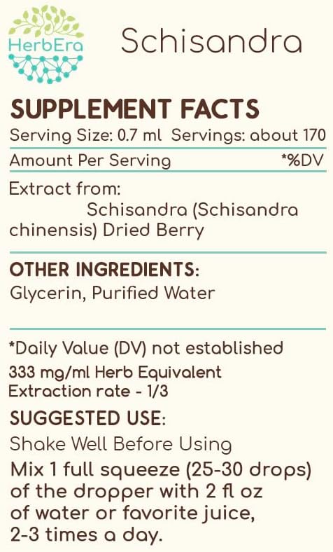 Schisandra B120 Alcohol-Free Herbal Extract Tincture, Concentrated Liquid Drops Natural Schisandra (Schisandra Chinensis) Dried Berry (4 fl oz)