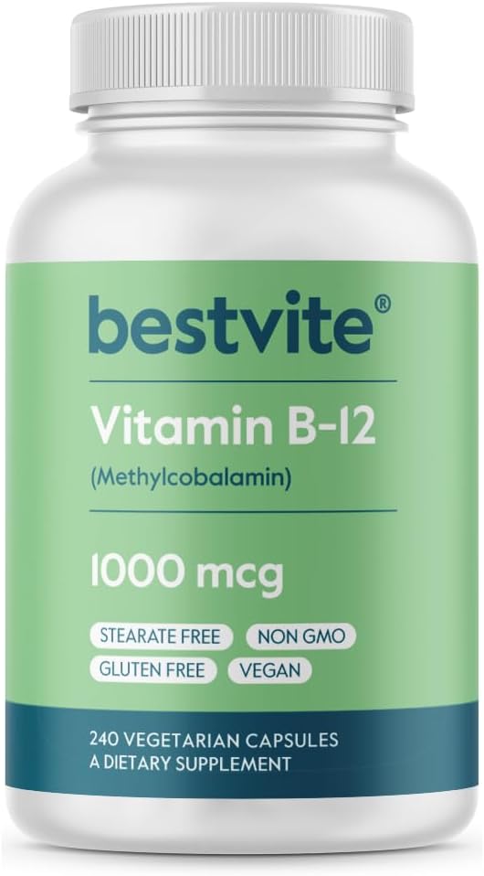BESTVITE Vitamin B12 (Methylcobalamin) 1000mcg (240 Vegetarian Capsules) (Methyl B12) - No Stearates - Vegan - Non GMO - Gluten Free
