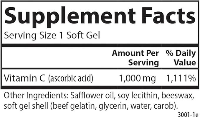 Carlson - C-Gels, 1000mg, Vitamin C Softgels, Immune Support & Heart Health, Vitamin C Softgels, Antioxidant, Vitamin C Supplement, 100 Softgels