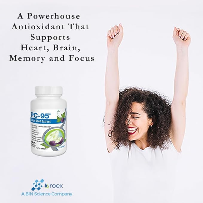 Roex Vitamins | PC-95 Grape Seed Extract | Dietary Supplements | Stress Relief | Healthy Eyes | Healthy Brain | Healthy Skin | Cardiovascular Support | 180 Count