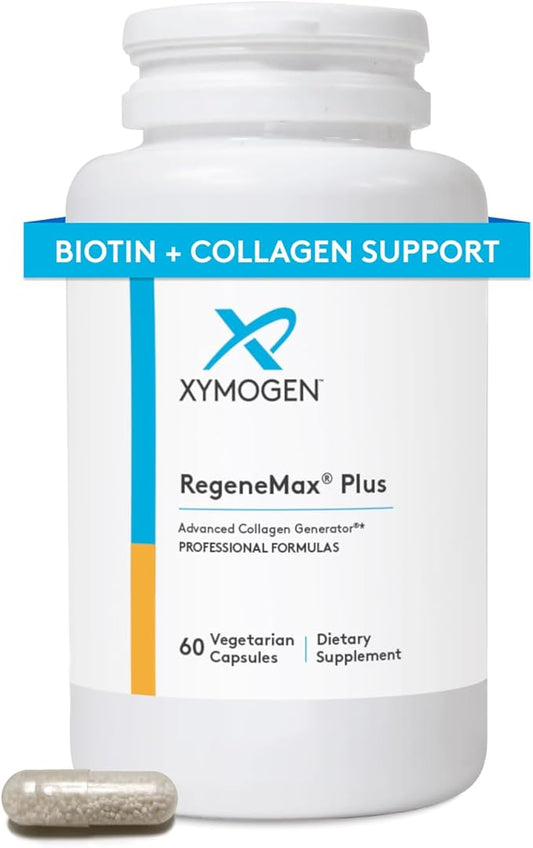 XYMOGEN RegeneMax Plus - Advanced Collagen Supplements with Biotin & Clinically Tested ch-OSA - Supports Skin, Hair, Nails & Bone Health - Collagen for Women & Men (60 Capsules)