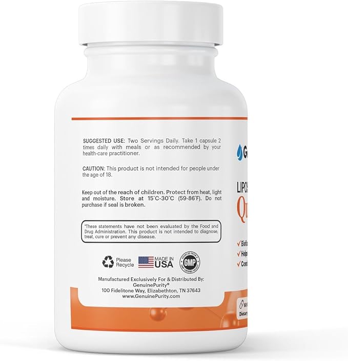 250mg Liposomal Quercetin Supplements - 60 Vegan Capsules to Support Antioxidant Defense, Cellular Health & Immune System - Quercetin Capsules Perfect for Healthy Aging and Vitality