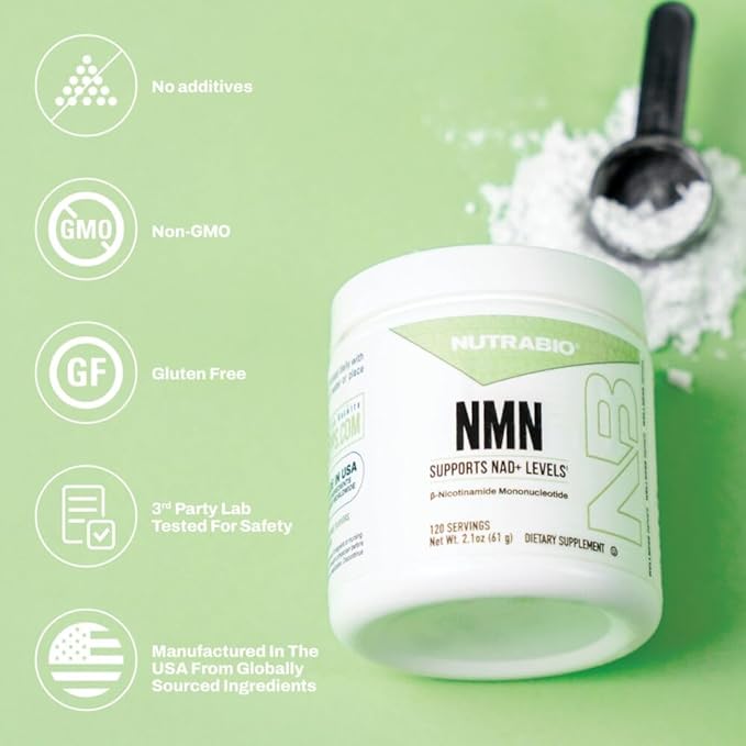 NutraBio NMN - NAD Supplement, Longevity Support, Boost NAD Levels, Increase Cellular Energy, Brain Health, Healthy Aging- 120 Servings