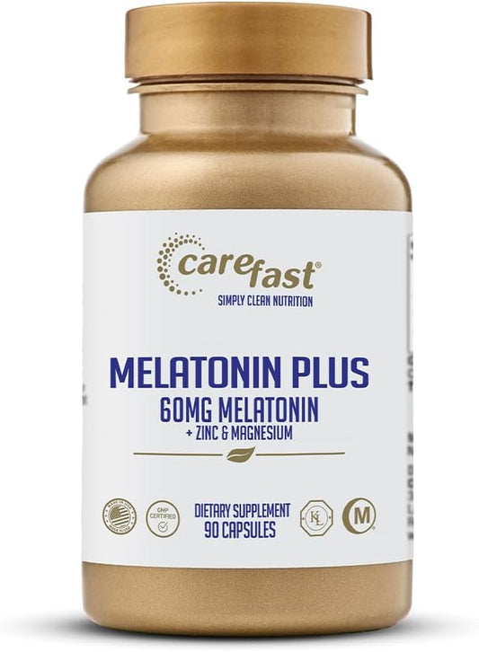 60mg Melatonin Plus Extra Strength High Dose Sleep Supplement 90 Capsules - Veggie Capsules - Fast Acting Formulated by Dr Shallenberger with Zinc & Magnesium for Maximum Quick Absorption