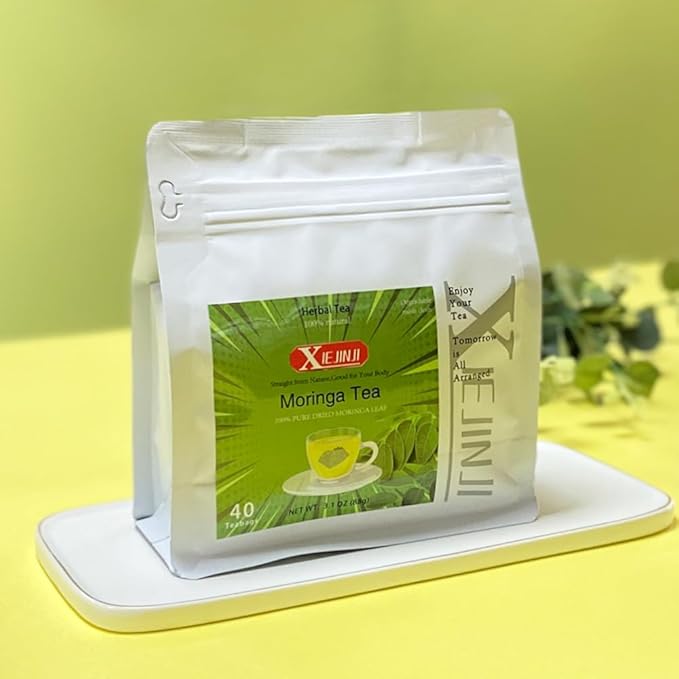 XIEJINJI Moringa Leaf Tea, 40 Tea Bags – Pure Moringa Superfood Infusion for Digestive Comfort & Immune Boost, Nutrient-Dense, Non-GMO, No Additives, Caffeine-Free