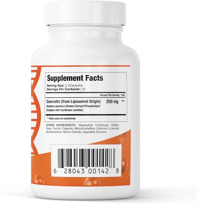 250mg Liposomal Quercetin Supplements - 60 Vegan Capsules to Support Antioxidant Defense, Cellular Health & Immune System - Quercetin Capsules Perfect for Healthy Aging and Vitality