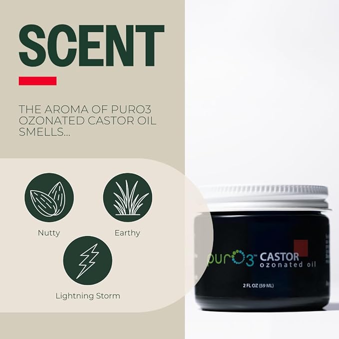 PurO3 Ozonated Castor Oil – Pure, Natural, Organic Skincare for Face & Body – Oxygenated Healing Lotion, Moisturizer & Beauty Cream in a Glass Jar – O3 Therapy Salve, 2 oz