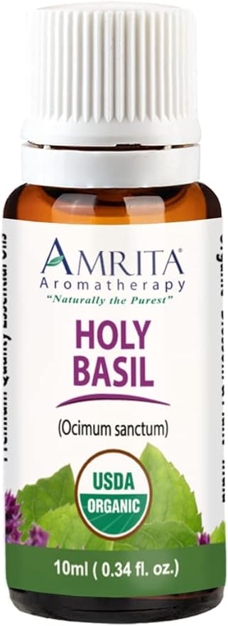 Organic Holy Basil (Tulsi) Essential Oil; 100% Pure and Undiluted Ocimum Sanctum; Premium Quality Aromatherapy Oil; Tested and Verified, Size: 10 mL (0.34 Fl. Oz.)