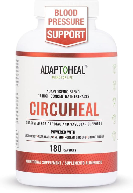 ADAPTOHEAL Blood Pressure Support Supplement with Astragulus, Ginkgo Biloba, Rhodiola Rosea, Reishi Mushroom (180 Capsules)