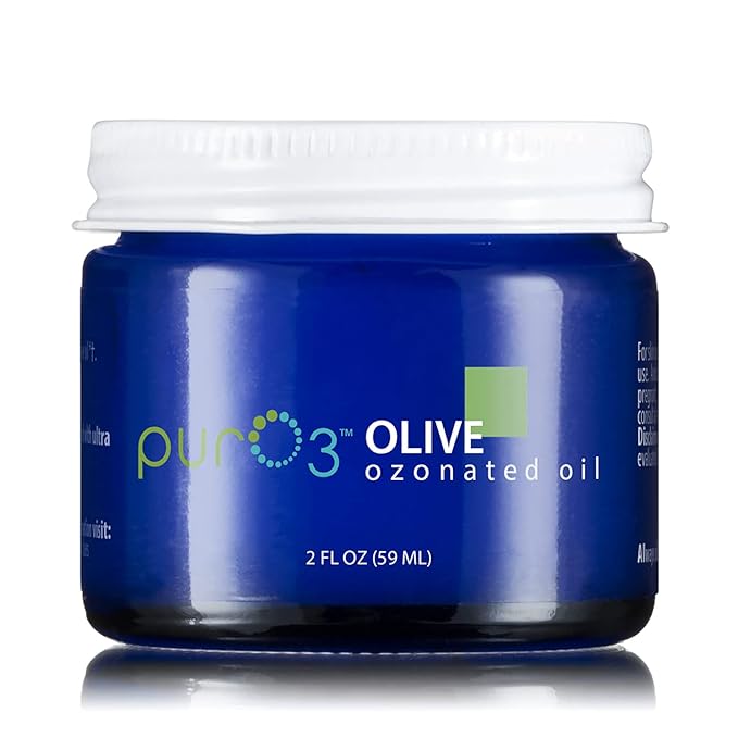 PurO3 Ozonated Olive Oil – Pure, Natural, Organic Skincare for Face & Body – Oxygenated Healing Lotion, Moisturizer & Beauty Cream in a Glass Jar – O3 Therapy Salve, 2 oz