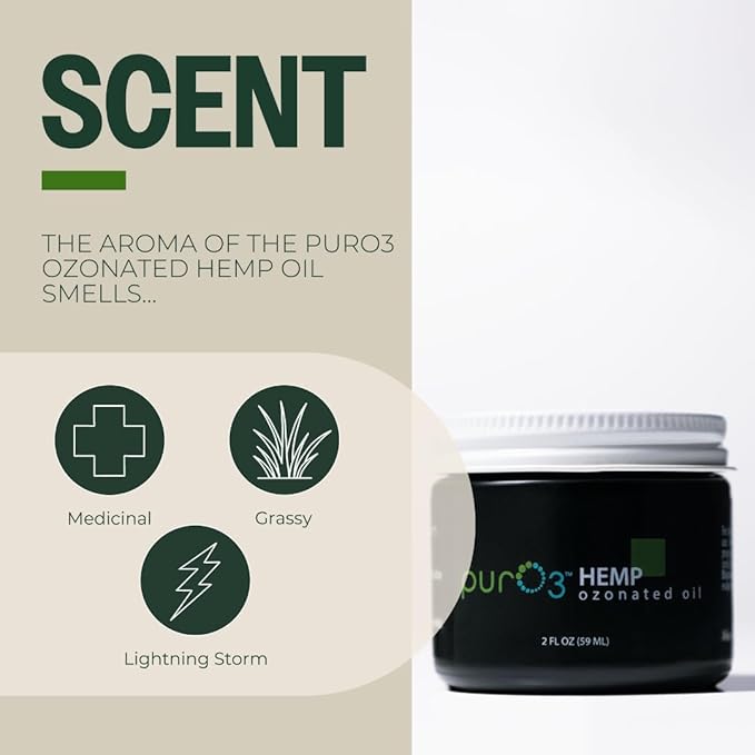 PurO3 Fully Ozonated Hemp Oil - Pure, Natural, Skin Care for Face & Body from Ozonated, Oxygenated Hemp Oil - Glass Jar, 2 oz