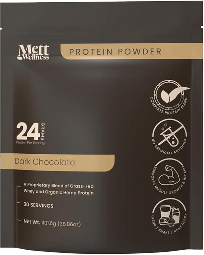 Dark Chocolate Grass-Fed Whey + Hemp Heart Protein Powder with Bovine Collagen | 24g Protein per Serving | Supports Digestion & Daily Wellness | 2.4 lbs (30 Servings)