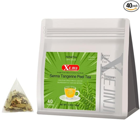 XIEJINJI Senna Tangerine Peel Tea Bags, 40 Count, 4.2g Each – Gentle Daily Cleanse for Constipation Relief & Digestive Balance, Caffeine-Free