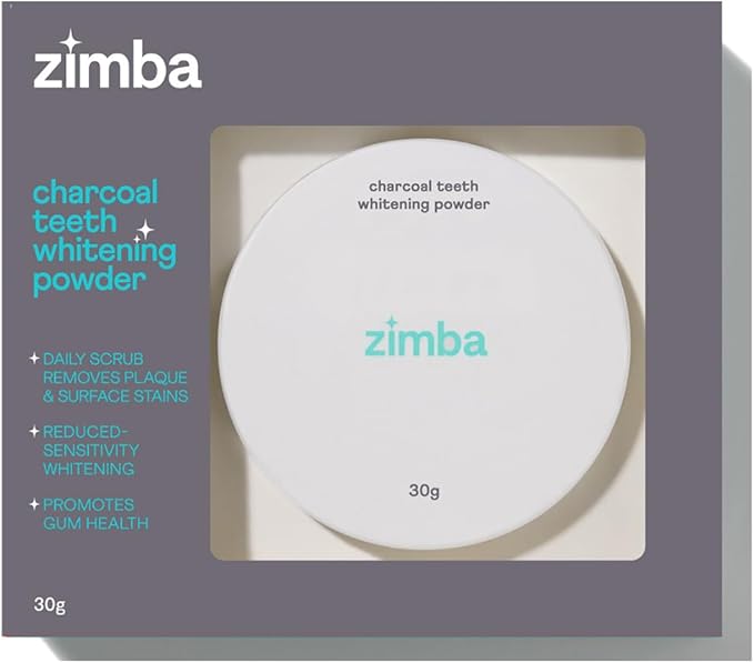 Zimba Activated Charcoal Powder | Natural Teeth Whitening | Removes Plaque & Stains from Coffee, Wine, Tobacco | Peroxide-Free, Organic Coconut Charcoal | Easy to Use, Promotes Gum Health