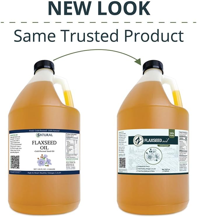 Zatural Flaxseed Oil Organically Grown 100% Pure Flax Seeds Cold Pressed Vegan Omega Fatty Acids 128oz (1 Gallon)