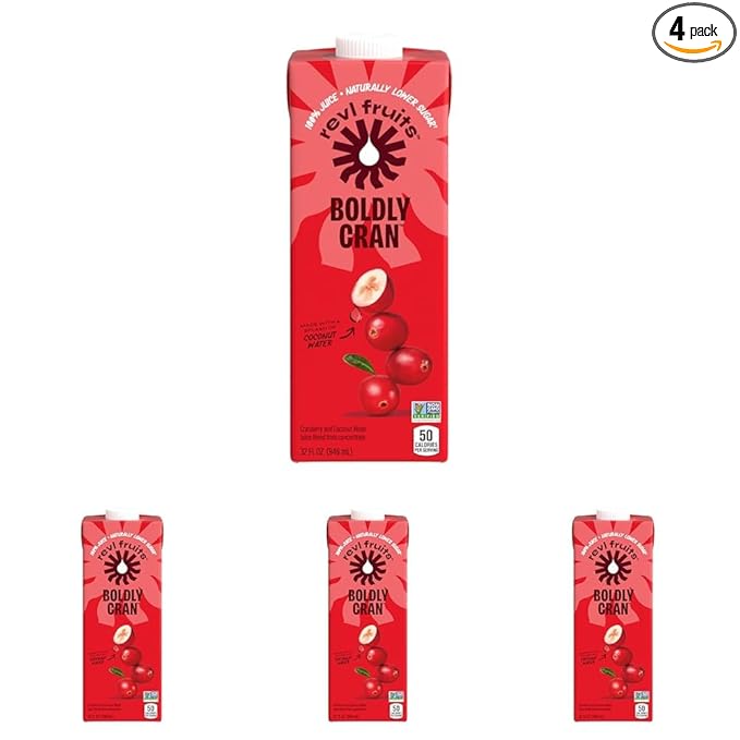 Revl Fruits™ 100% Juice, Boldly Cran™ Cranberry Juice, No Added Sugar, 32 fl oz. Carton (Pack of 4)